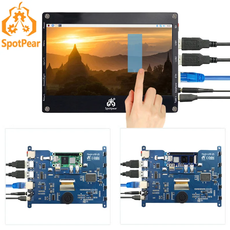 Raspberry Pi Zero 2W Customized 7inch LCD DIY Tablet Computer Touch Screen Display RJ45 USB HUB