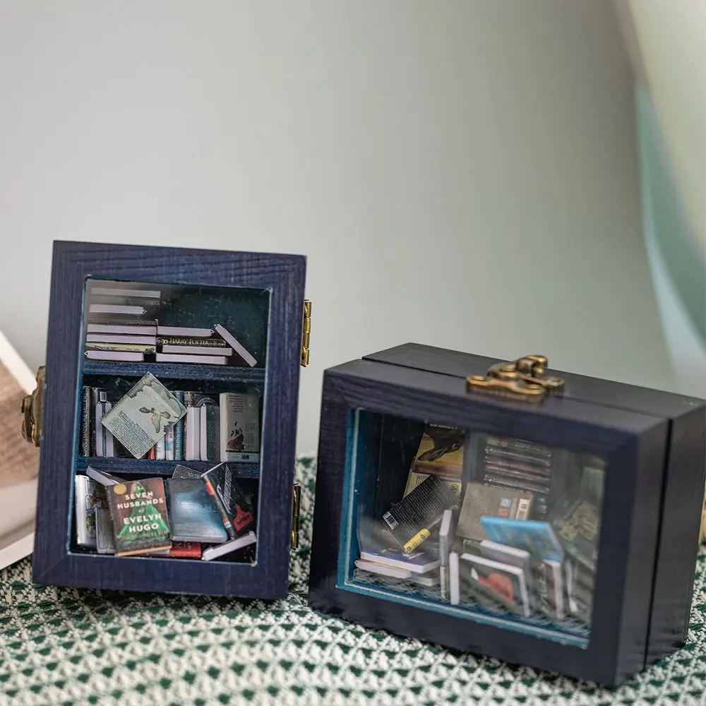 رف كتب خشبي للقلق ديكور منزلي رف كتب مصغر محمول لعبة تخفيف الضغط 60 قطعة كتب صغيرة #4