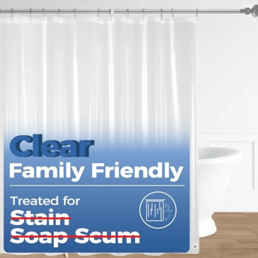 

Shower Curtain Liner, PEVA Plastic Shower Liner with 3 Magnets, 72" x 72" Waterproof Bathroom Curtain, 4G Clear, 1 Pack