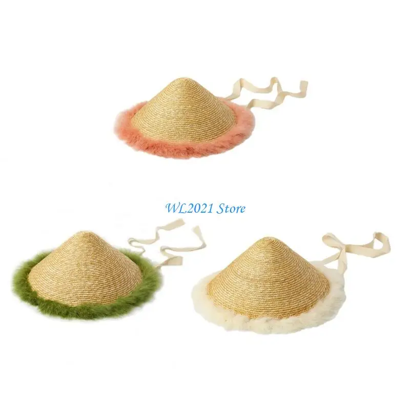 

G5GC Adult Straw Weaving Sun Hat Portable Wide Brim Hat Simple Cone Hat for Outdoor