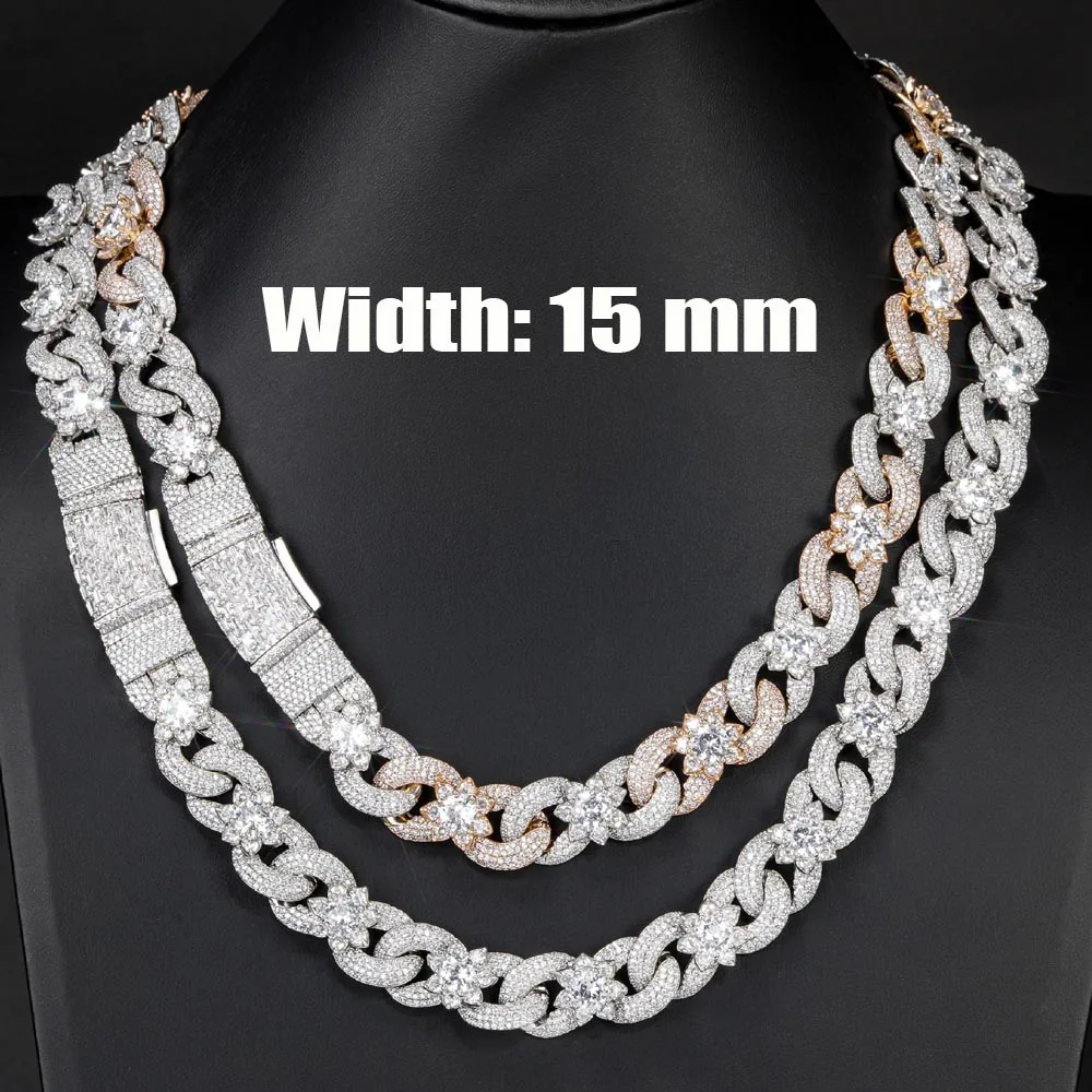 15mm Bubble Cuban Chain Hiphop Infinity Chain With Flower Fashion Cubic Zirconia Link Paved 5A+ CZ Hip Hop Necklace Jewelry Gift