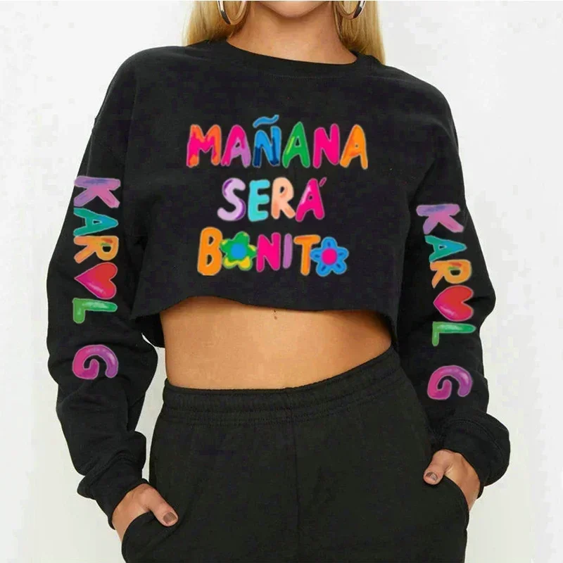 2023 Karol G Bichota Crew Neck Sweatshirt,Women Street Hip Hop Pullover,Mañana Loose Casual Tops Cartoon Belly Button Sweatshirt