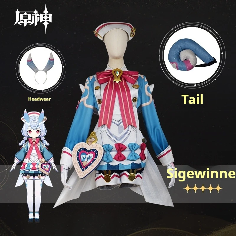 Sigewine Cosplay Genshin Impact Kostüm Fontaine Sigewinne Cosplay Perücke Damen Schönes Kleid Karneval Party Rollenspiel Outfits