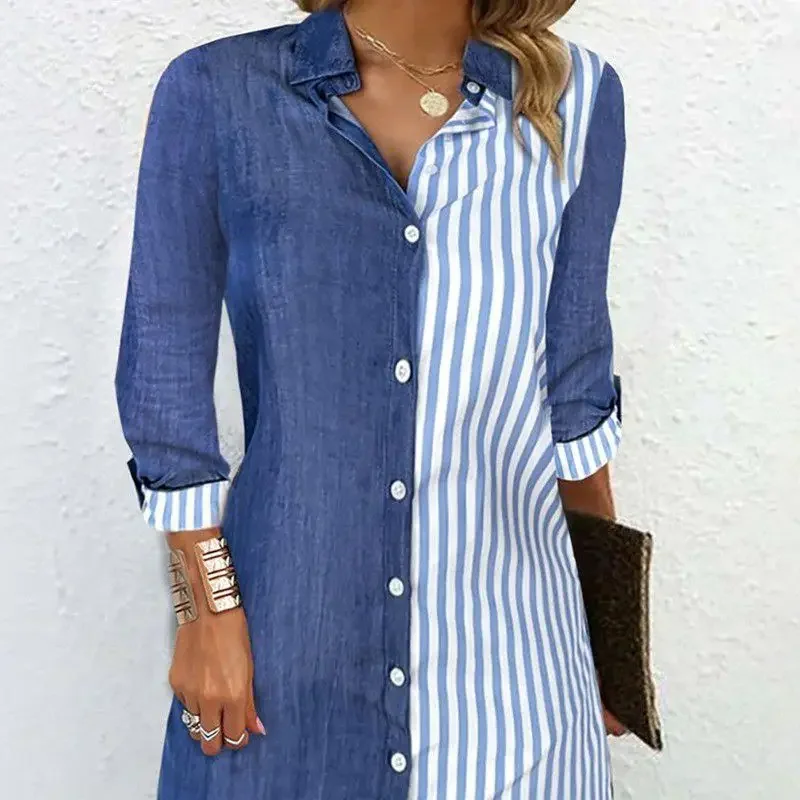 Spring Summer 2024 New Shirt Top Women\'s Striped Single-Breasted Shirt Women\'s Fashion Long Sleeve Turn-down Collar Shirt