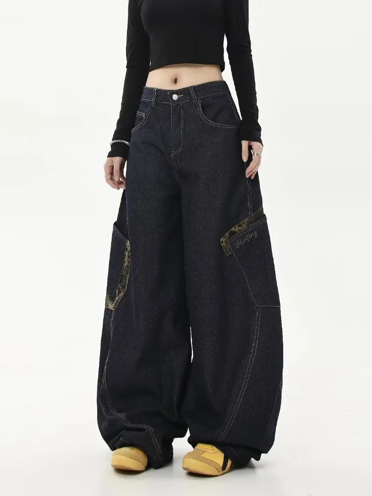 Streetwear New Fashion Blue Scratch Baggy Jeans Women Y2K Harajuku Hip Hop Popular Casual Gothic High Waist Wide Leg Trousers