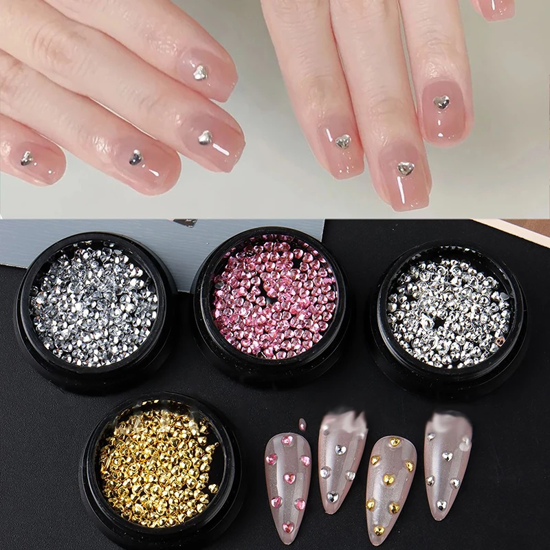 1Box Mini Heart-shaped Rhinestones Nail Art Charms 3D Nail Decals Decoration DIY Manicure Beads Flatback Diamonds