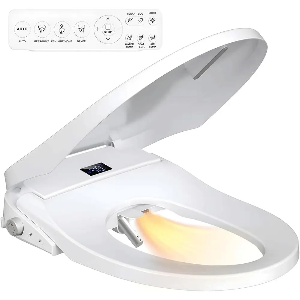 Bidet Toilet Seat, Electric Smart Heated Toilet Seat with Warm Water & Dryer, eminine & ront Rear Wash, Sel-Clean Nozzle, Night