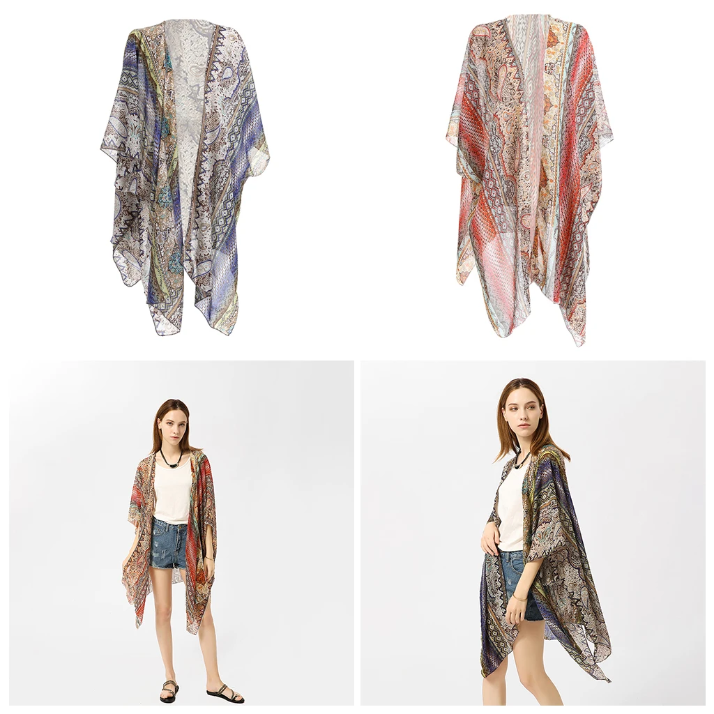 Women’s Chiffon Long Kimono Loose Cardigan Lightweight Breathable Flowy Open Front Tops