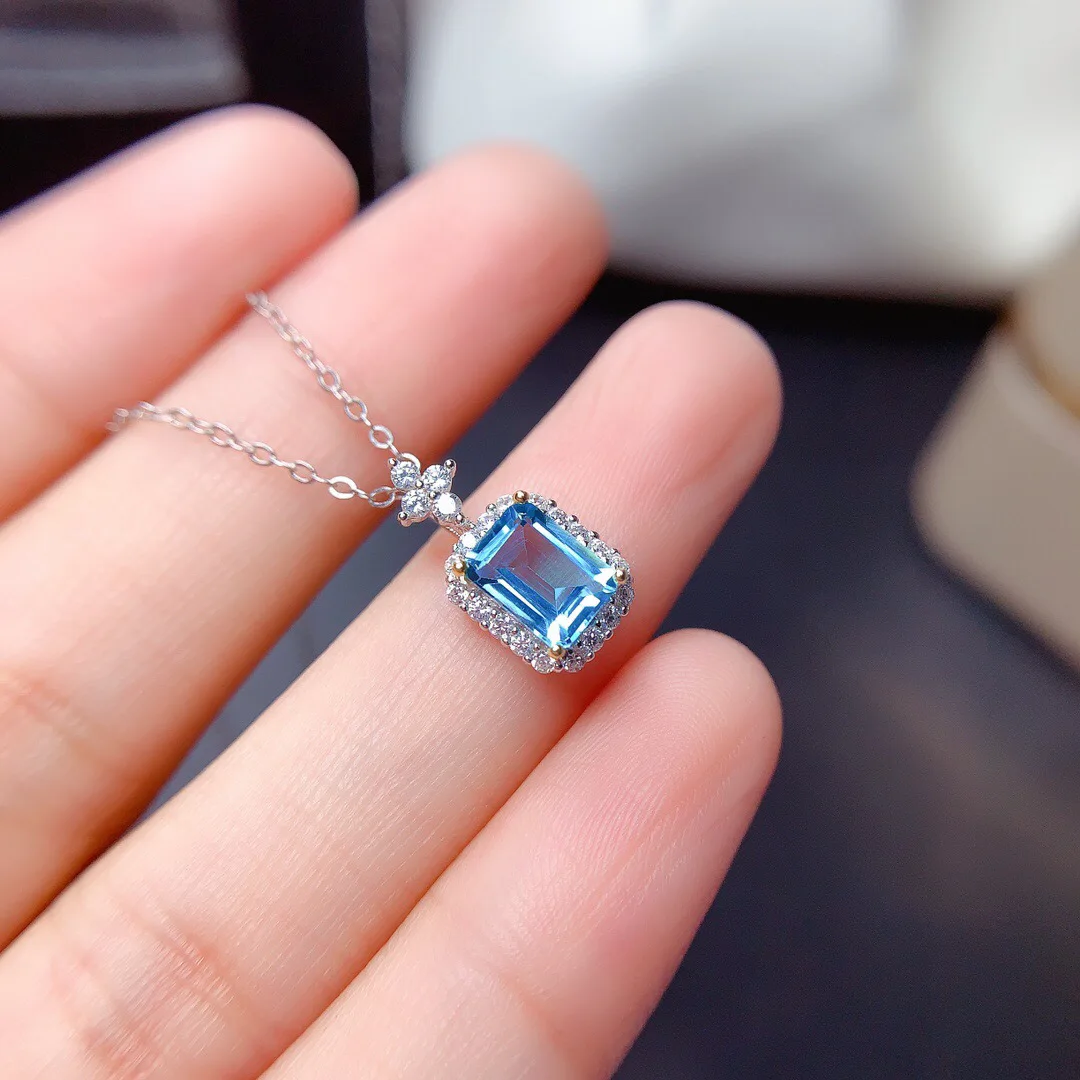

925 silver topaz pendant 5mm*7mm emerald cut natural topaz silver pendant for party sterling silver topaz jewelry
