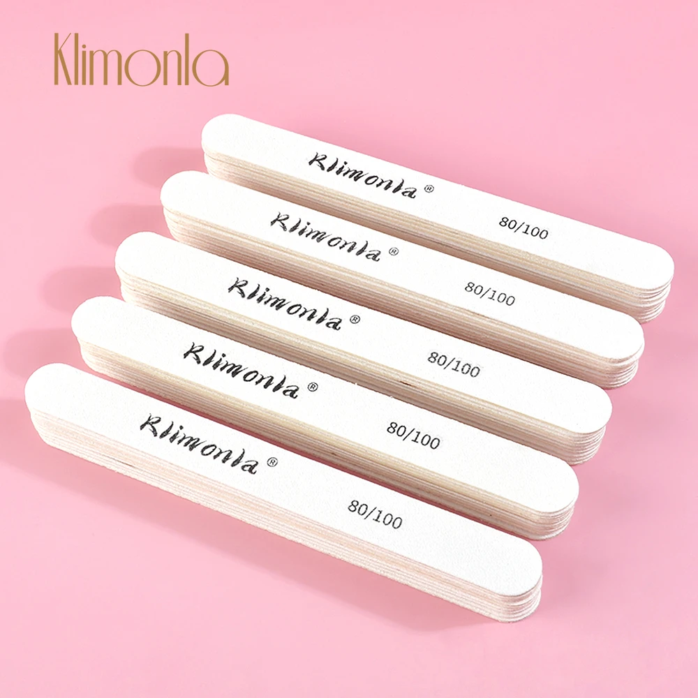 50pcs Nail Files 80 100 Wood Thick Sandpaper White Nails Buffer Polishing lime a ongle Professional Manicure file set Wholesale