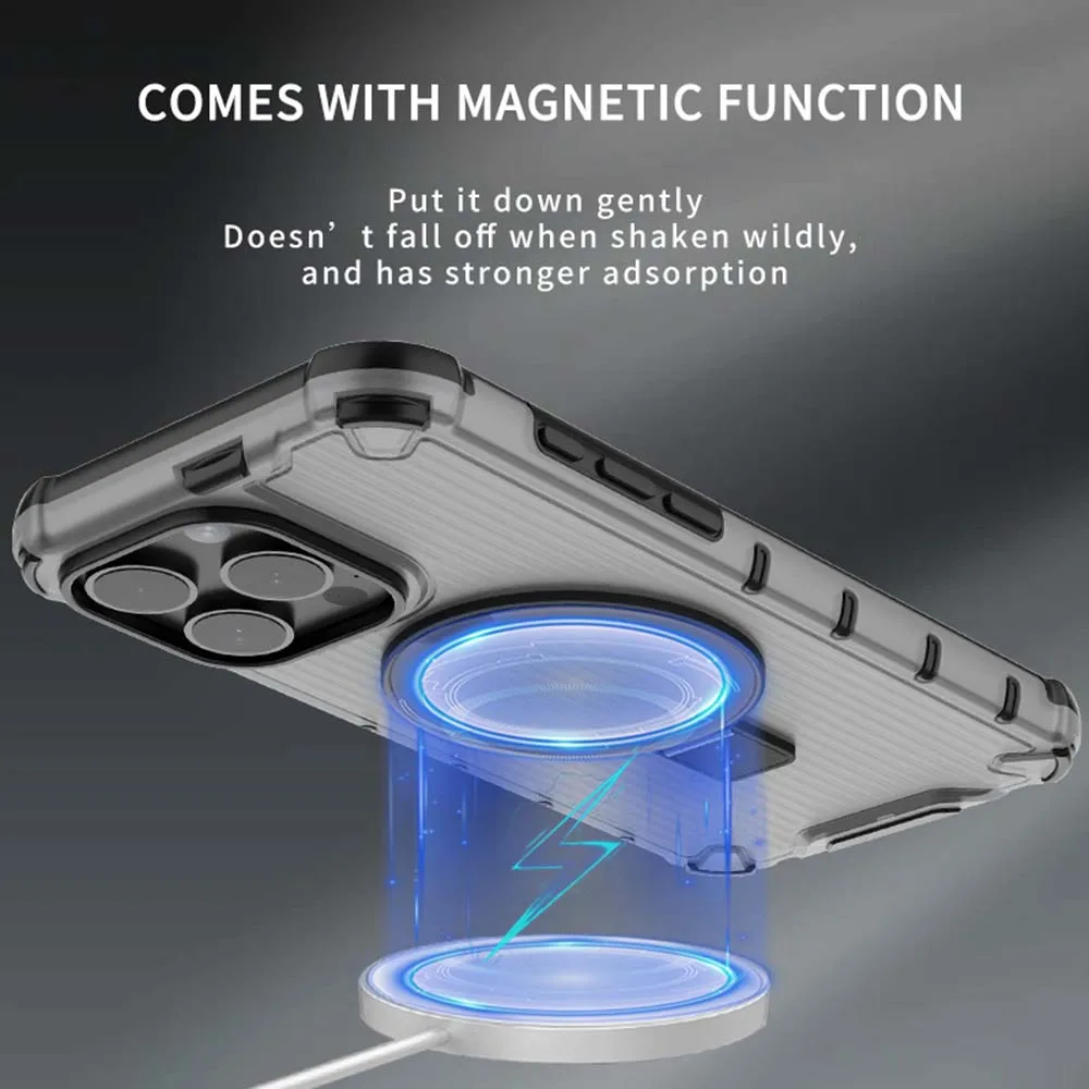 เคสขาตั้งแม่เหล็กสไตล์ตะแกรงสำหรับ iPhone 15 14 13 12 11 PRO MAX ฝาครอบกันกระแทก PC