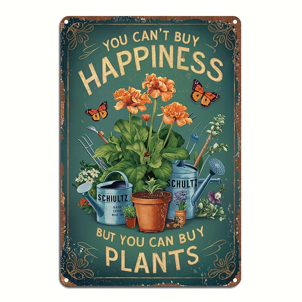 Charming Vintage Garden Wooden Sign - "You Can'T Buy Happiness, But You Can Buy Plants" - Rustic Design Featuring Plants