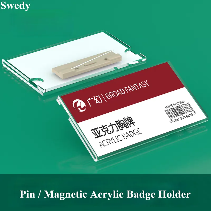 

5 Pieces Acrylic Name ID Badge Holder With Clip Nurse Work Magnetic Pin Badge Card Tags Case