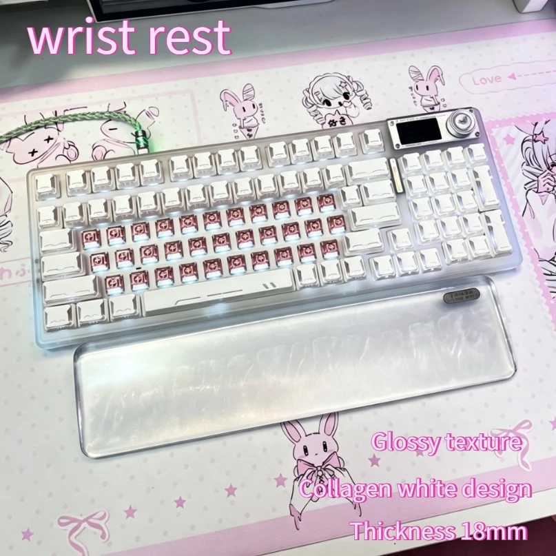Collagen White Mechanical Keyboard Wrist Rest Custom Resin Thickness 18mm for Minimally Designed Office Ergonomics Wrist Pad DIY