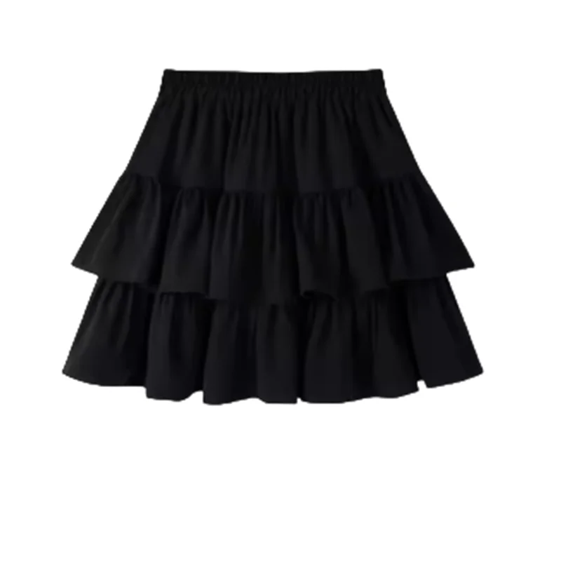Japoński mundurek szkolny JK, dziewczęca koszula z granatowym kołnierzykiem i dużą kokardą, letnia czarna spódnica typu cake z wysokim stanem, spódnice z efektem bufki.