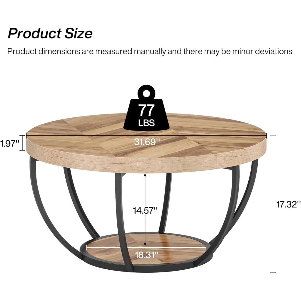 Круглый журнальный столик 31,7 дюйма, промышленный 2-х этажный современный деревянный стол с акцентом, боковой столик, под дерево