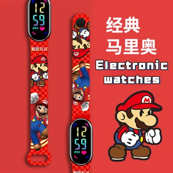 Super Mario zegarki dla dzieci figurka Anime urocza Luigi świecąca bransoletka zegarek LED dotyk wodoodporny dla chłopców z motywem sportowym dziewczyny zabawki zegarek prezenty