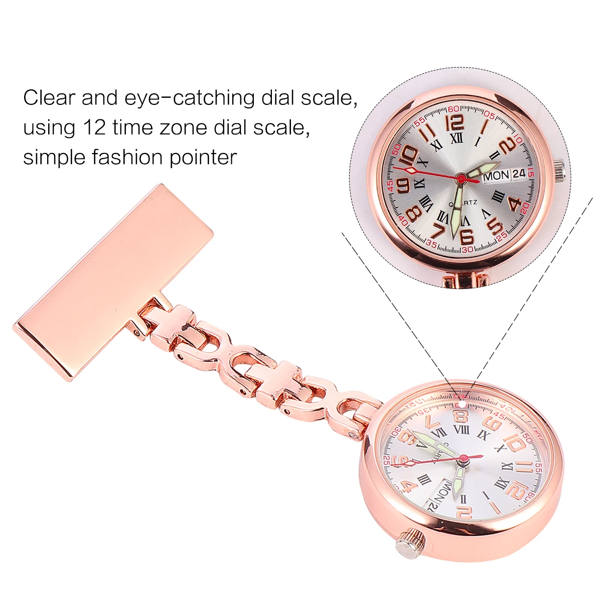 Nurse Pocket Watches Portable Mini Chest Quartz Alloy Luminous Watch Glow in Dark Medical Staff Gift Rose Gold Color