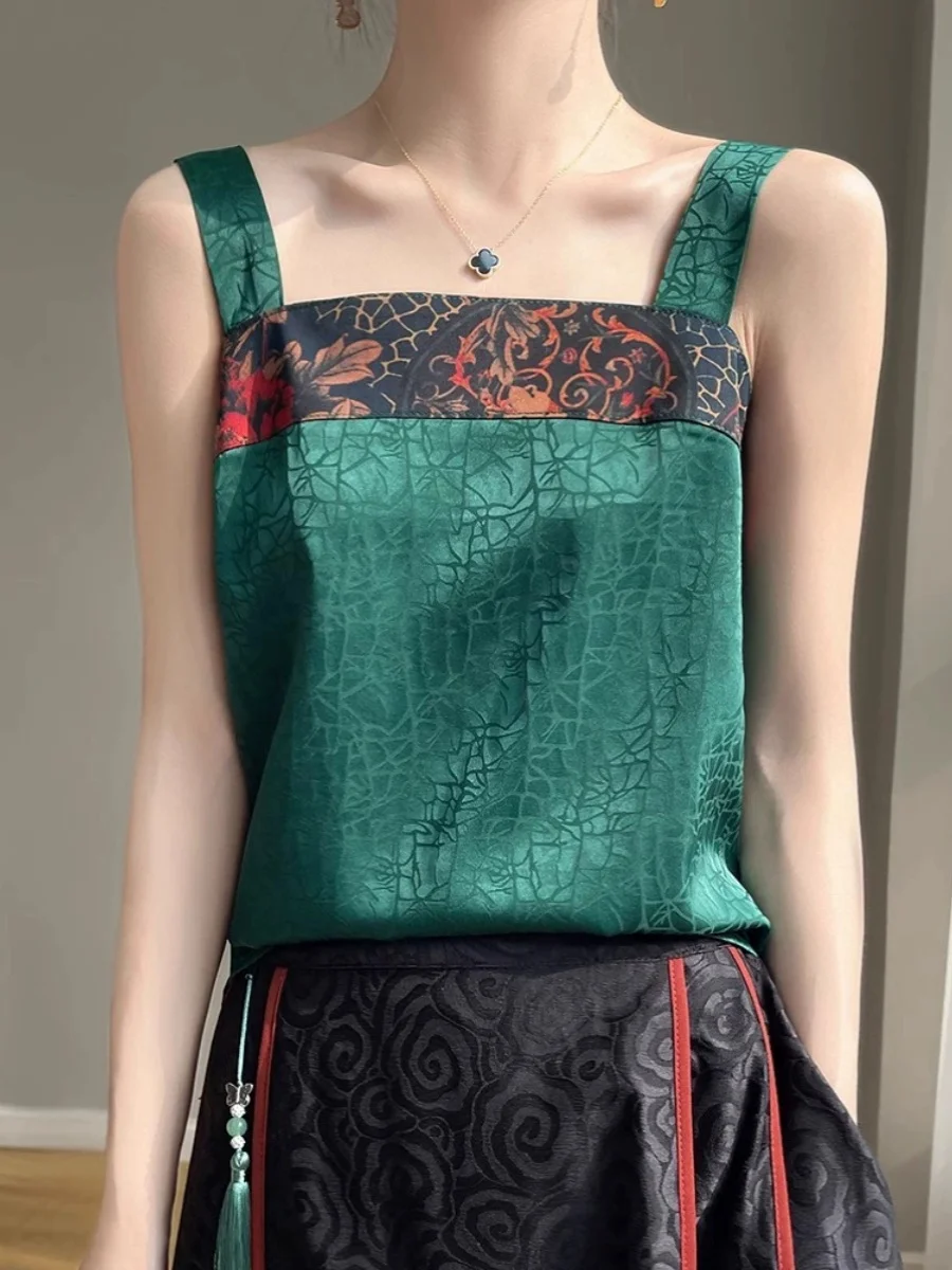 เสื้อกล้ามผ้าไหมจีน สายเดี่ยว คอเหลี่ยม สำหรับผู้หญิง เสื้อซับใน เสื้อยืดผ้าไหมเนื้อนุ่ม แฟชั่นฤดูร้อน