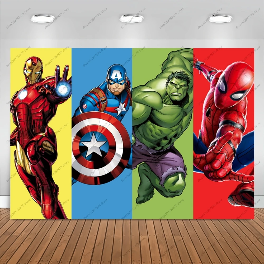 MARVEL Photography Backgrounds Spiderman Iron Man Hulk Vinyl Backdrop Children\'s Birthday Cake Table Decor Banner Party Supplies