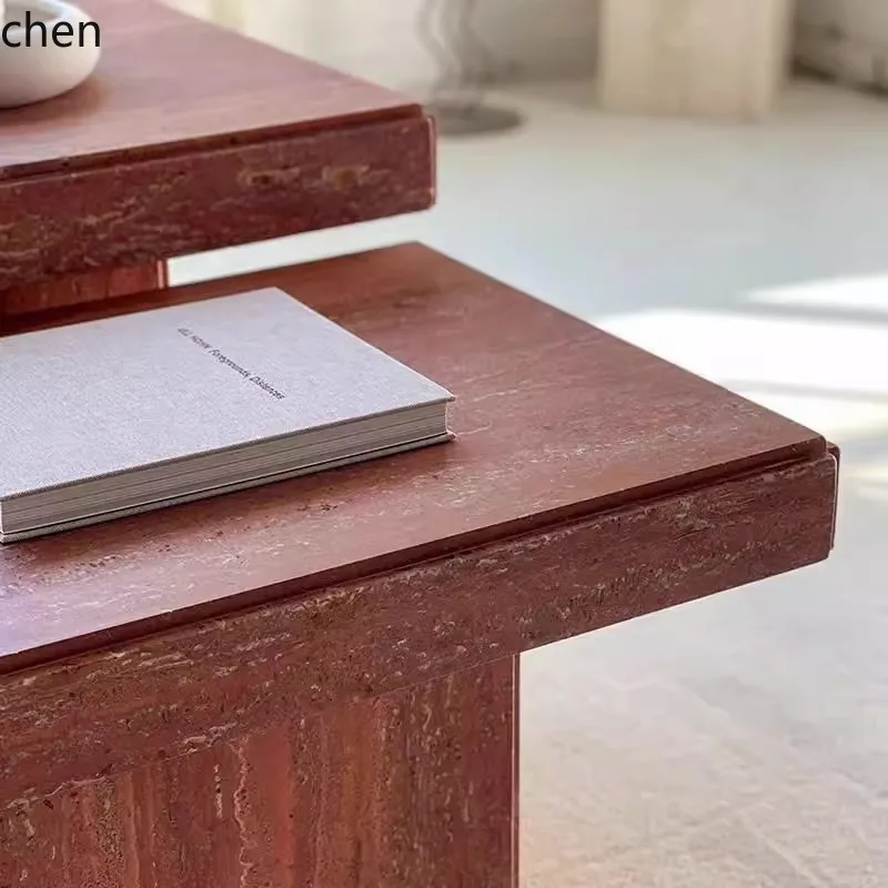 HXL Natural Travertine Square Coffee Table Set Sofa Side Table