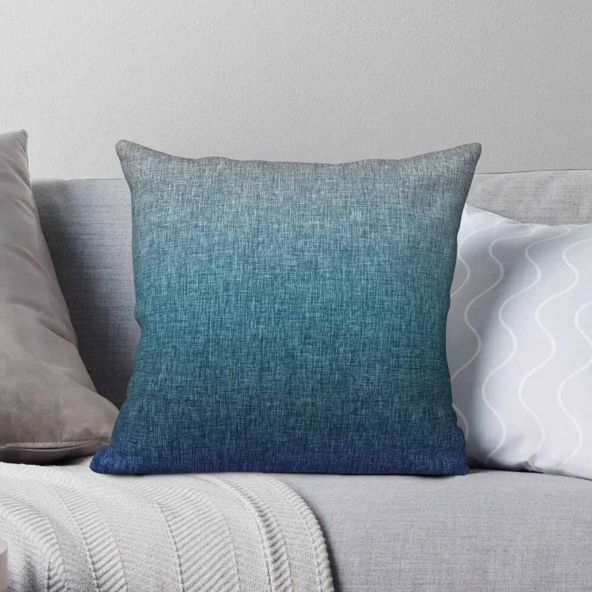 Teal Blue Grey Ombre Crosshatch Square Pillowcase Polyester Linen Velvet Creative Decorative Pillow Case Home Cushion Cover 18