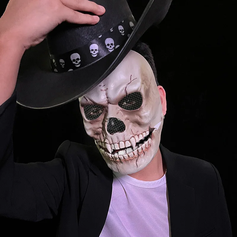 1 stücke Moving Mouth Schädel Maske Halloween Bewegliche Requisiten Scary Horror Charakter Requisiten Halloween Urlaub Party Maskerade Dekoration