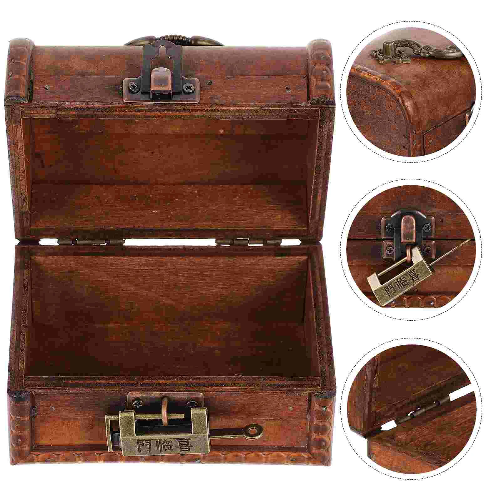 Ring Vintage Storage Wooden Box Jewelry Boxes Keepsake Treasure Chest Alloy Cases for