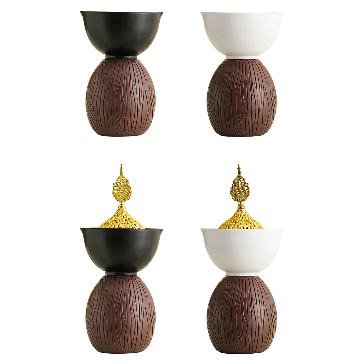 Cross-border hot sale with lid leaf bowl wooden stake incense burner handheld aromatherapy burner home decoration Middle East