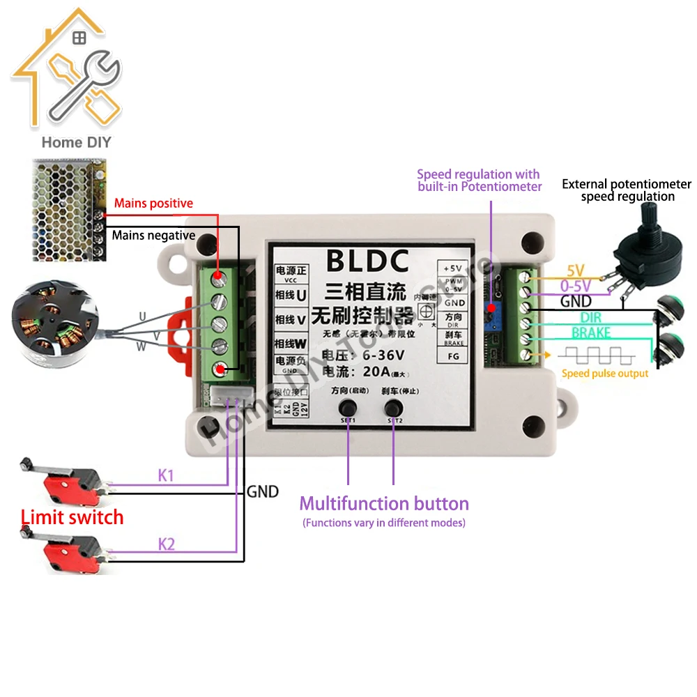 

ZS-X14 DC 6-36V 400W BLDC 3-фазный бесщеточный драйвер двигателя Мощный контроллер Плата привода двигателя постоянного тока Модуль контроллера скорости