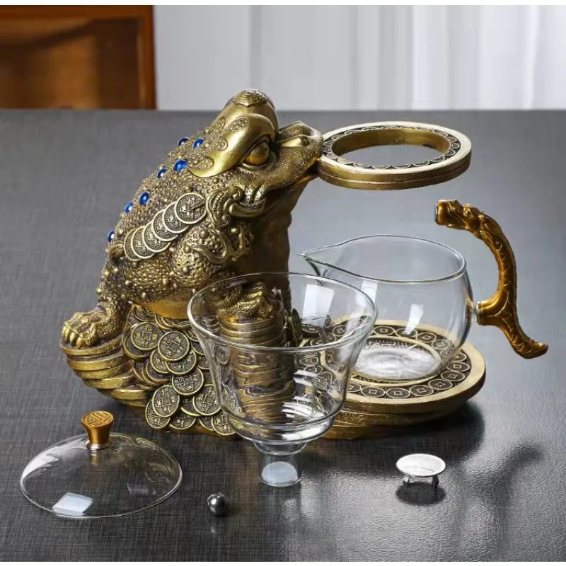 Household Golden Toad Magnetic Tea Pot Fully Automatic Kung Fu Tea Cup Glass Tea Set