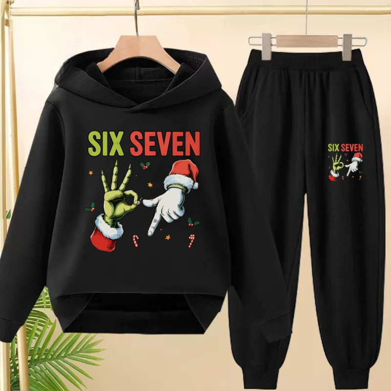 

Christmas Style Fun Six Seven 67 Kids Set Comfortable Casual Hooded Sweatshirt Set Girl Boy Top+Pants Fashion Children's Clothes