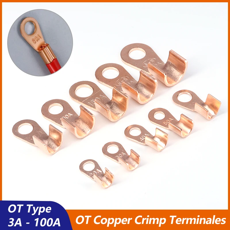 

OT 3/5/10/20/30/40/50/60/100A OT Copper Crimp Terminals M6 M8 Lug Cables Connector For Wire Electrical Switch Connection Cable