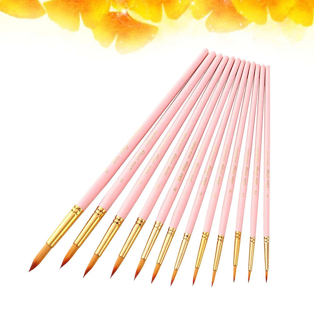 

12Pcs Paint Brush Set Professional Durable Nylon Hair Wooden Handle Perfect for Art Watercolor Detailed Painting