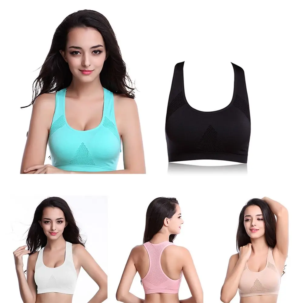 Absorb Sweat Sports Bra Shockproof Double Layer Yoga Underwear Seamless Backless Crop Tank Top for Workout Gym Running Fitness