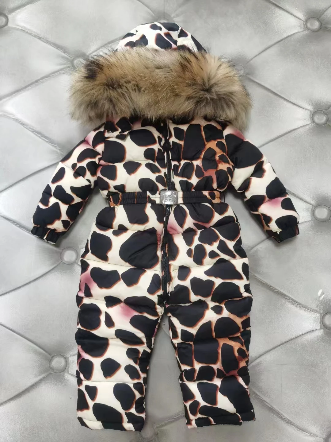 

70cm-150cm Raccoon fur Hood 2022 winter jacket child White Duck Down coat overall children snowsuit girl outerwear jumpsuits