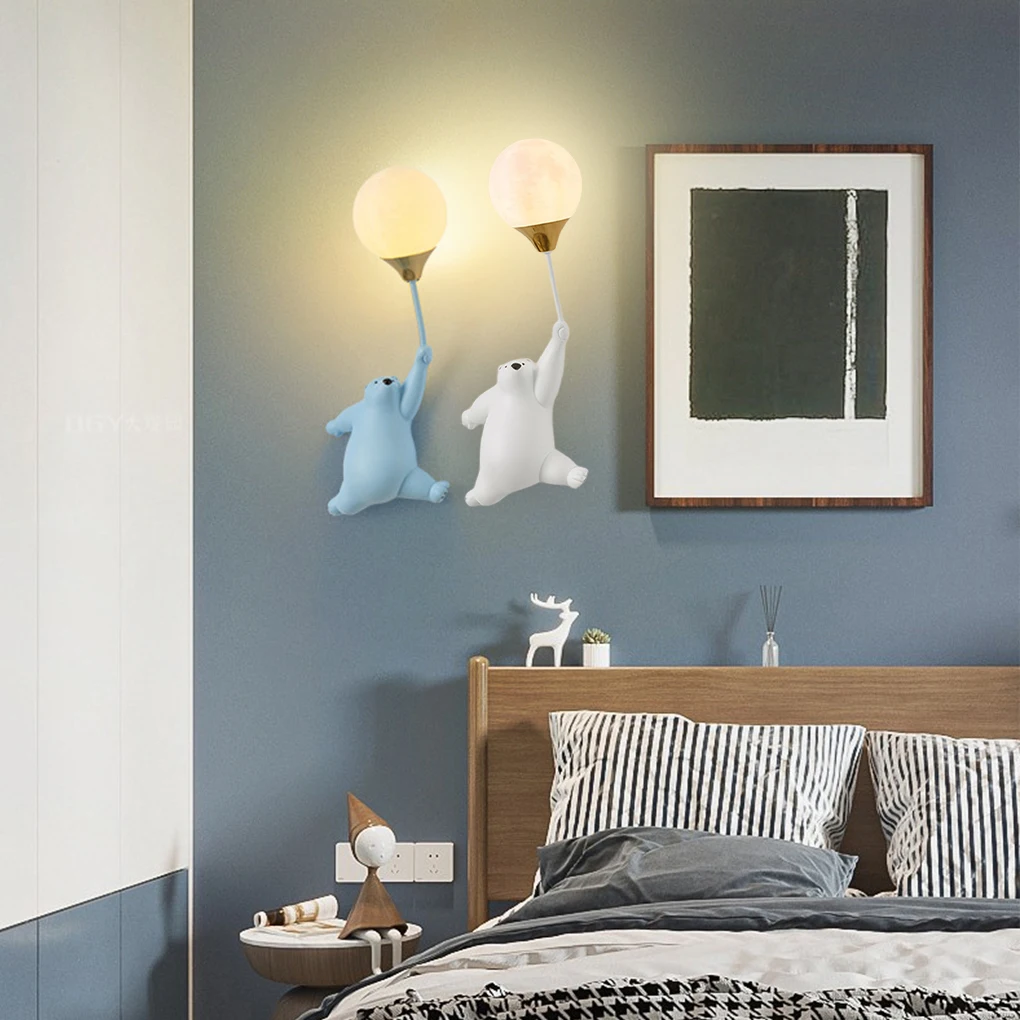 Bedroom Bedside Lamp With Bear Wall Eye Protection LED Lights 3D Printing Moon Lighting Home Sconce