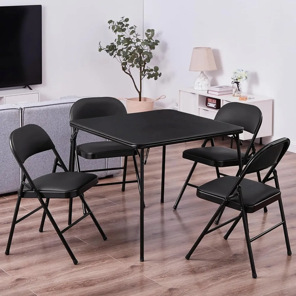 

5-Piece Folding Card Table and Chair Set with Padded Tabletop, No Assembly Required, Space-Saving, Folding Table and Chair Set