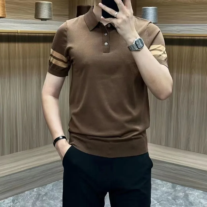 

2024 Summer New Men's Polo Shirt Patchwork Button Fashion Contrast Color Slim Fit Comfort Casual All Match Short Sleeved Tops