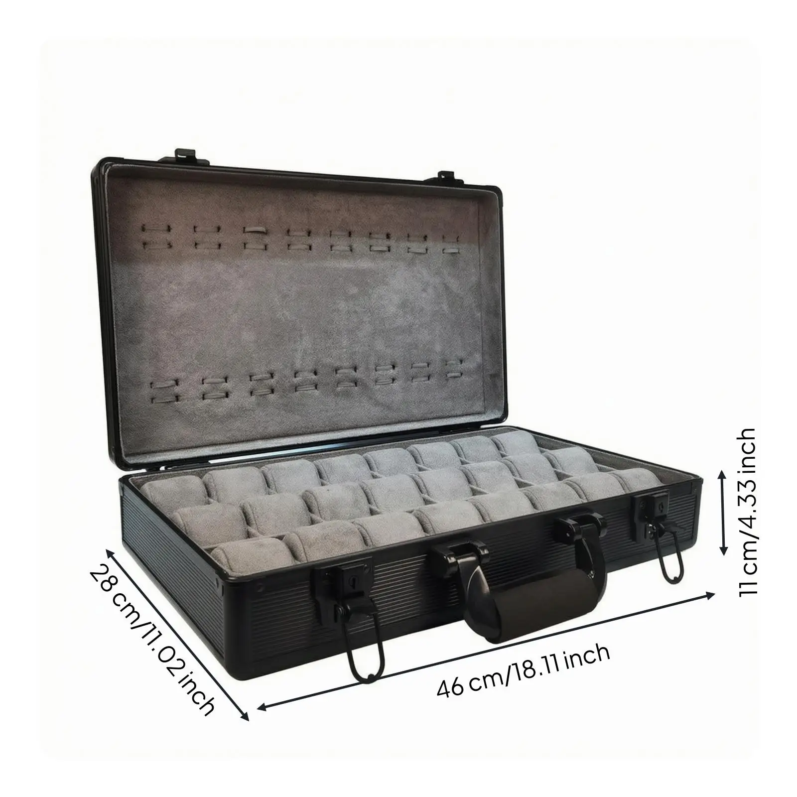 Watch Organizer Storage Case 24 Slot Aluminum Suitcase Design Suede Lining Dustproof Carrying Handle for Travel