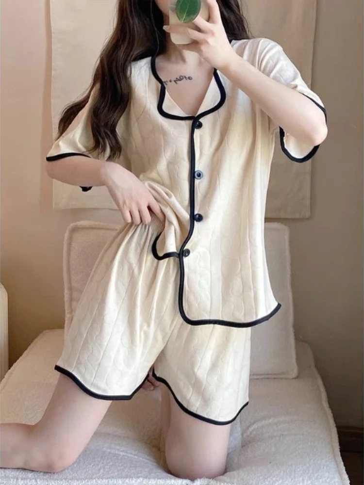 Pajama Sets Women Summer Home Nightwear Comfortable Patchwork Students Kawaii Korean Style Stylish Trendy Newly Hot Sale Chic