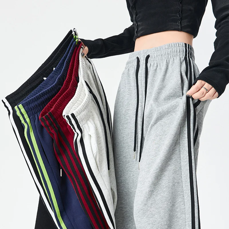 

American work pants women's spring and summer retro three bar sport straight leg pants trendy brand casual jazz dance pants