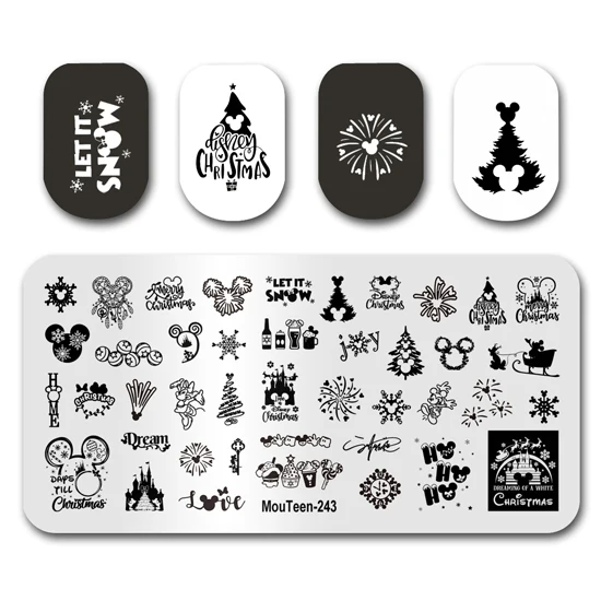 Nail Art Stamping MouTeen-244 Disney Christmas Mickey Winter Snow Nail Stamping Plates Manicure Set For Nail Art Stamper