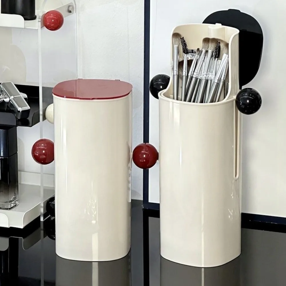 Large Capacity Automatic Lifting Makeup Brush Holder with Lid Dustproof Makeup Brush Storage Tube Waterproof Press Type