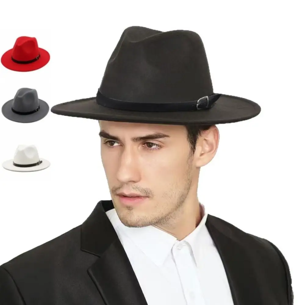 

Classic Wide Brim British Fedora Hat Solid Color Gentleman Winter Felt Hats Formal Occasion Jazz Hats Woolen Hats Men Women