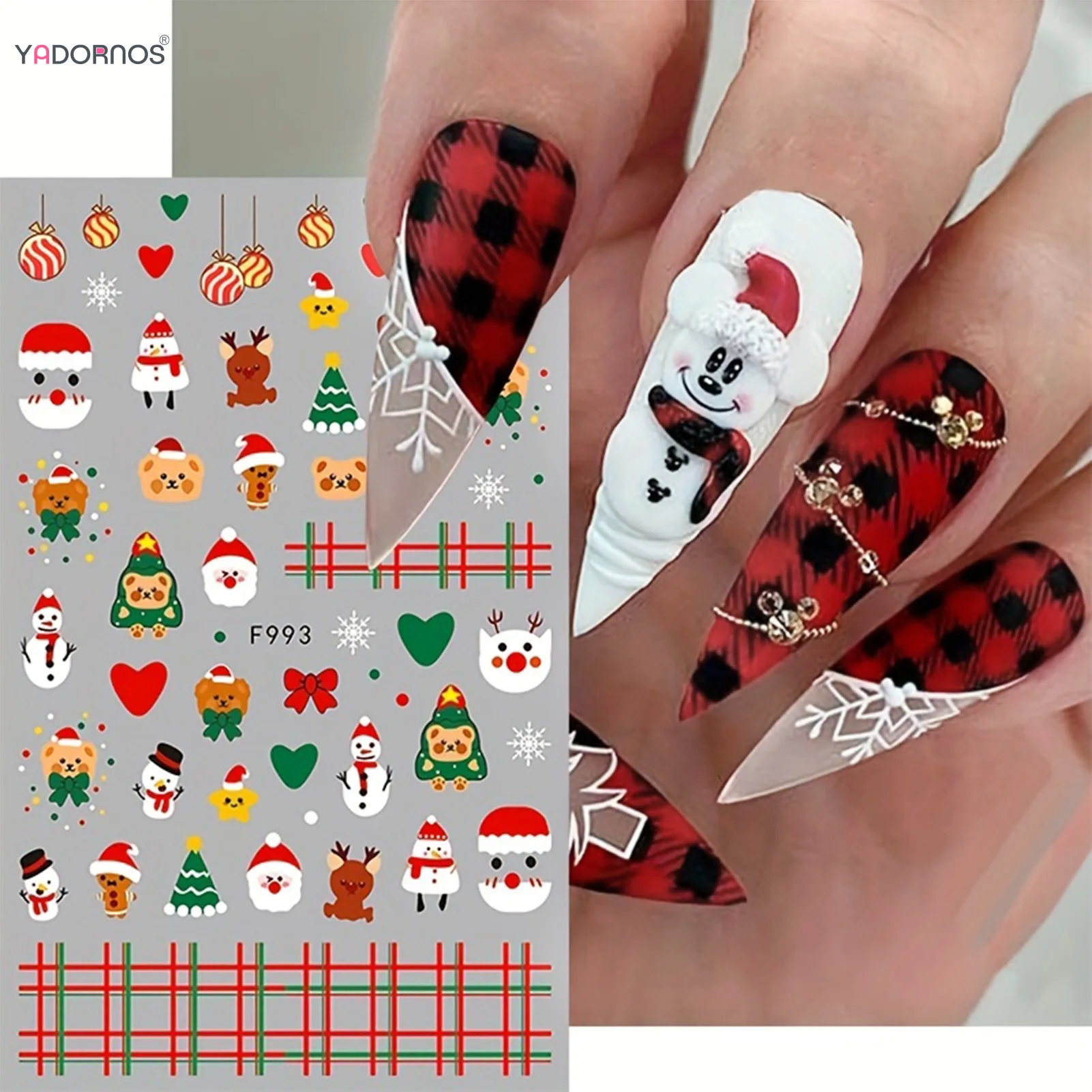 4 Sheets Christmas Nail Stickers Xmas Party Nail Art Decals Adhesive Nail Decals with Deer Snowman Snowflake Santa Claus Designs