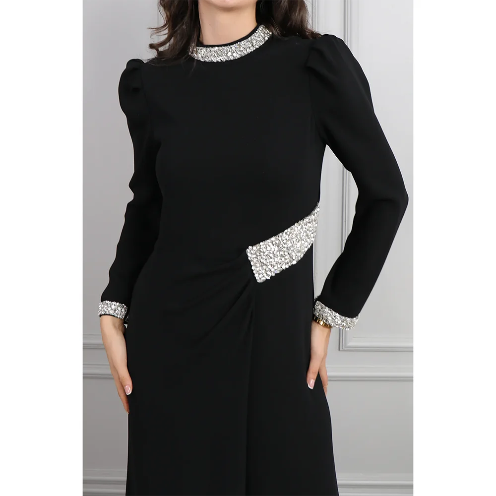 Aangepaste zwarte hoge kraag lange avondjurken elegante formele gelegenheid galajurken elegante kralen kristal 2025, galajurken