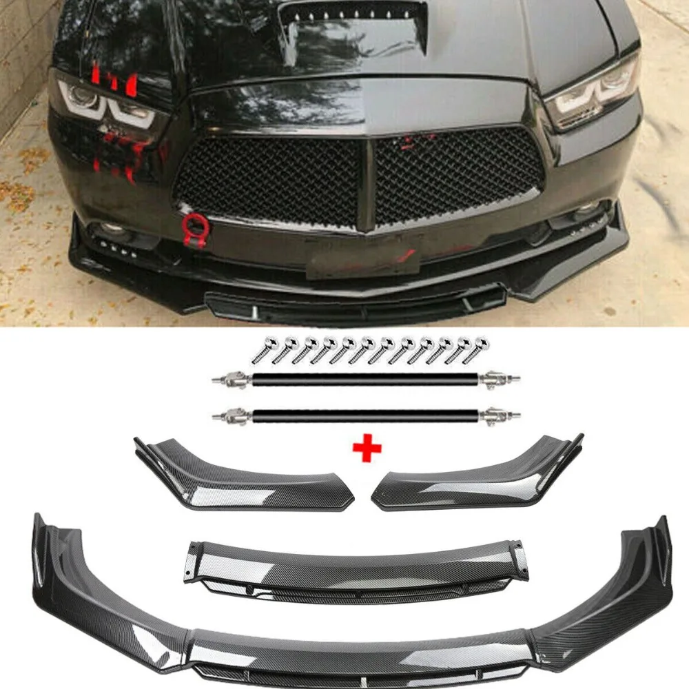 

For Dodge Charger 06-14 Front Bumper Lip Splitter Spoiler Carbon Fiber Strut Rod United States