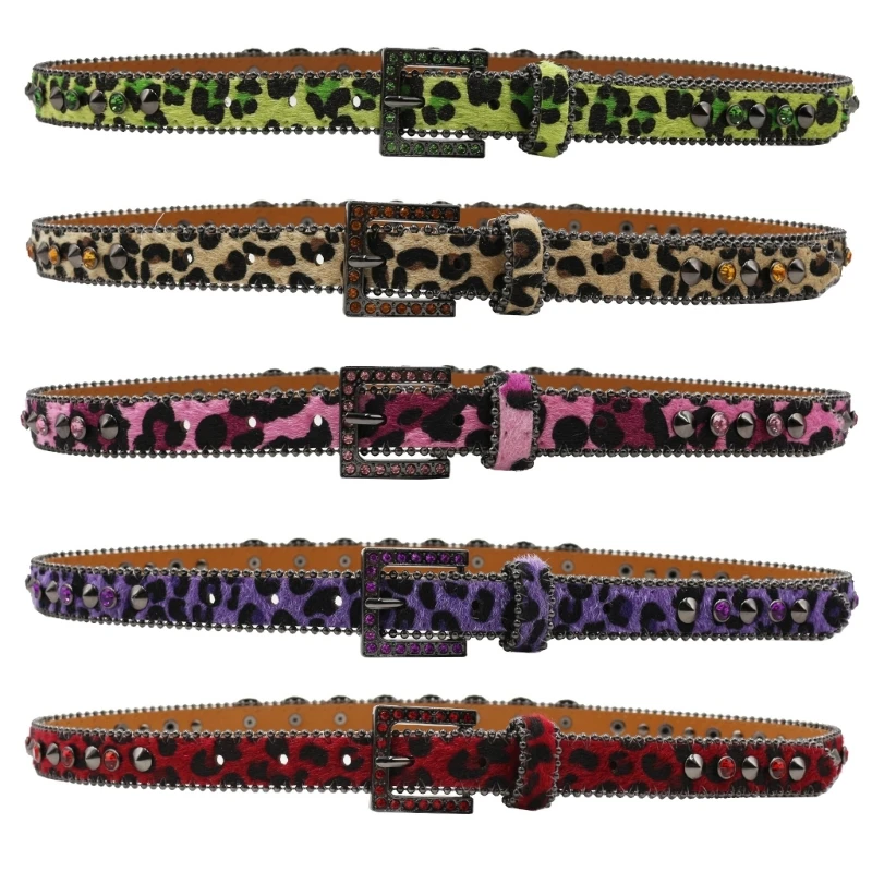 Trendy Waist Belt Studded Rhinestones Crystal for Street Dance Rivets Belt Livehouse Punk Waist Chain Skull Buckle