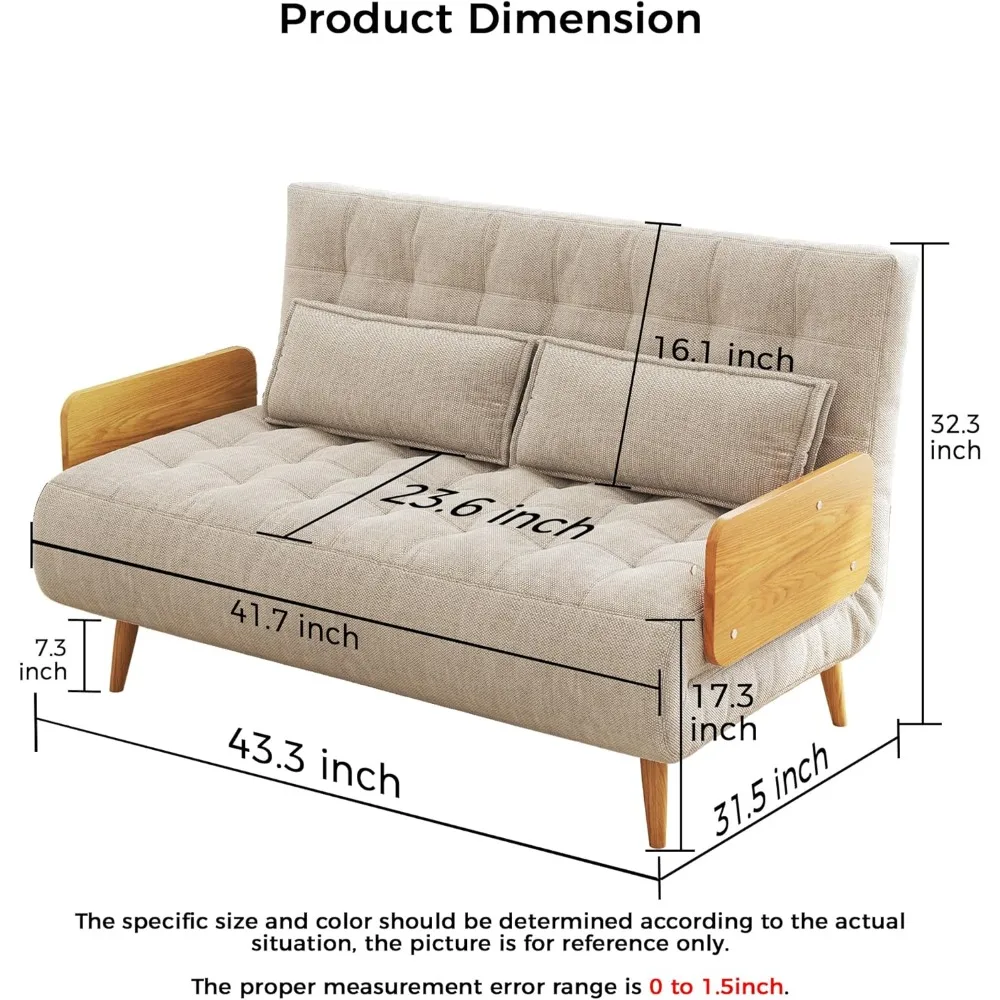 Convertible Sleeper Chair Bed Futon Sofa Bed, 3-in-1 Foldable Lazy Sofa Bed with Wood Arm and Pillows
